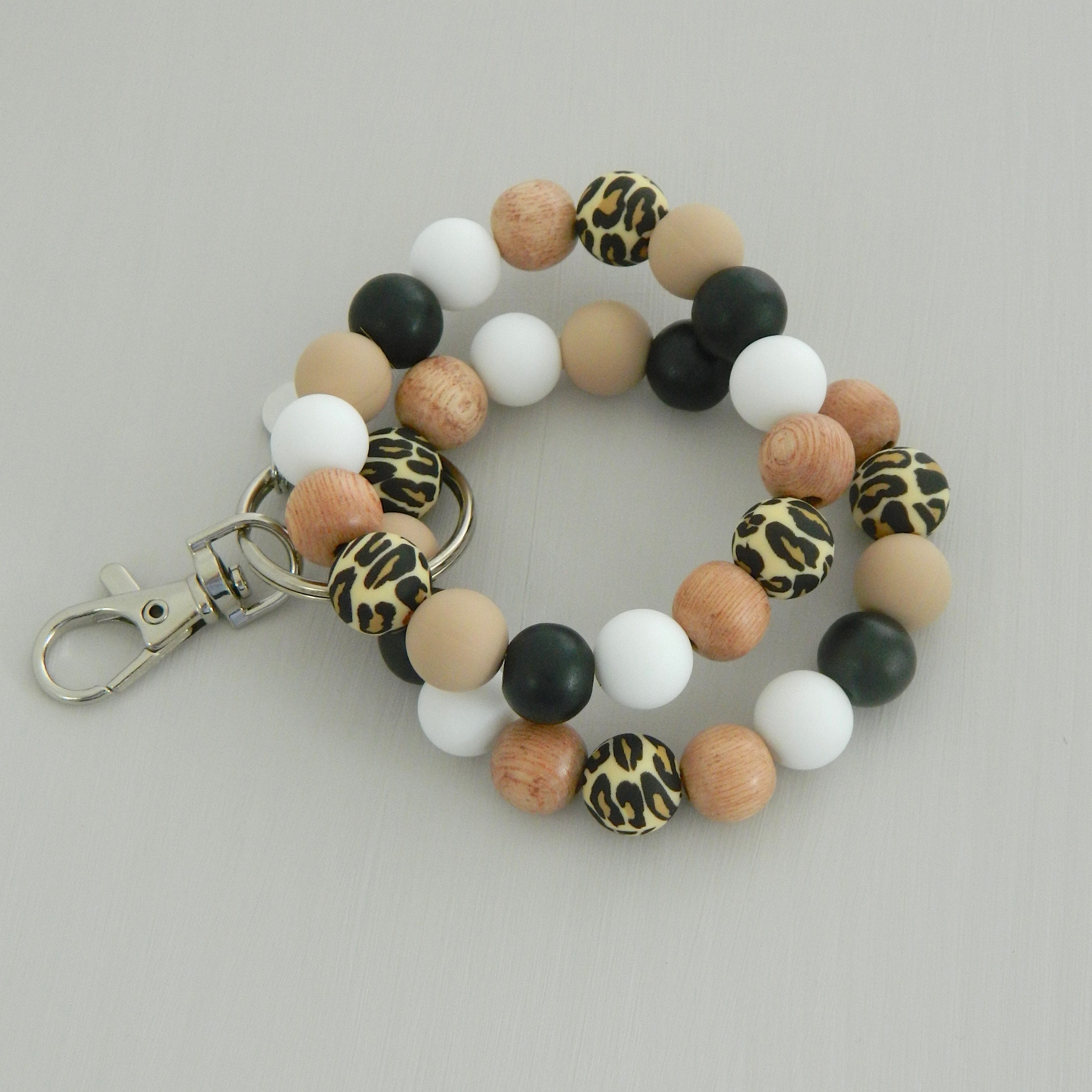 Keychain Bracelet leopard cheetah silicone beaded Key Ring Etsy