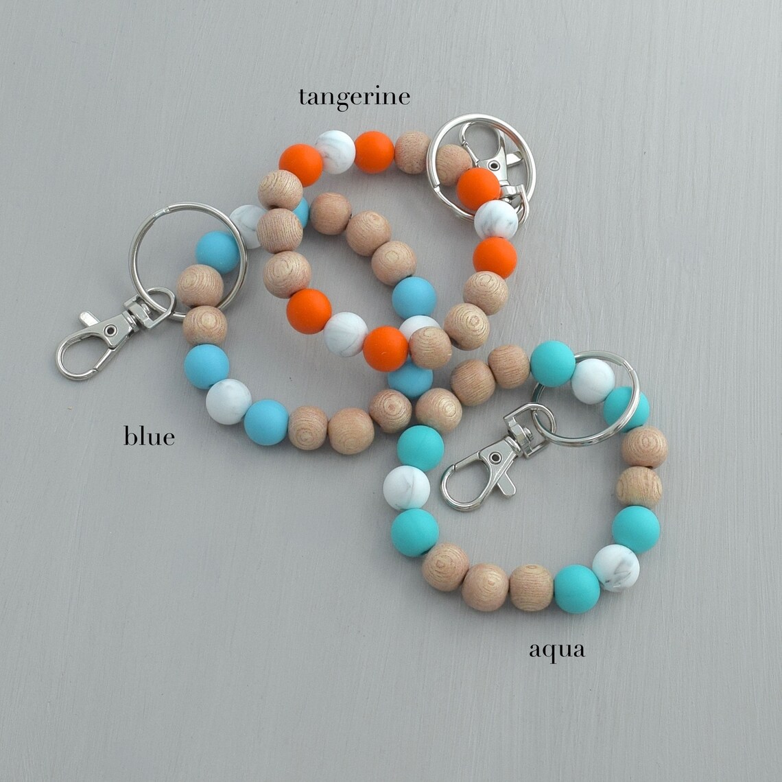 Keychain Bracelet silicone wood beaded Key Ring Personalized Etsy