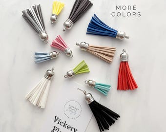 Colorful Faux Suede Leather Tassel: Silver Cap Keychain Accessory