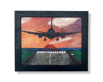 8x10 Painting - Plane on takeoff at sunset