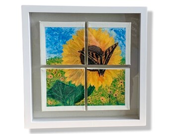 12x12 Painting - Sunflower Field and Butteryfly