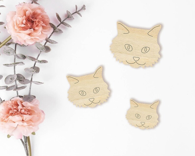 Laser cut Gift Tags Decorations Blank Shapes Choice of 2cm-15cm Wooden Cat Face Craft shapes Embellishments