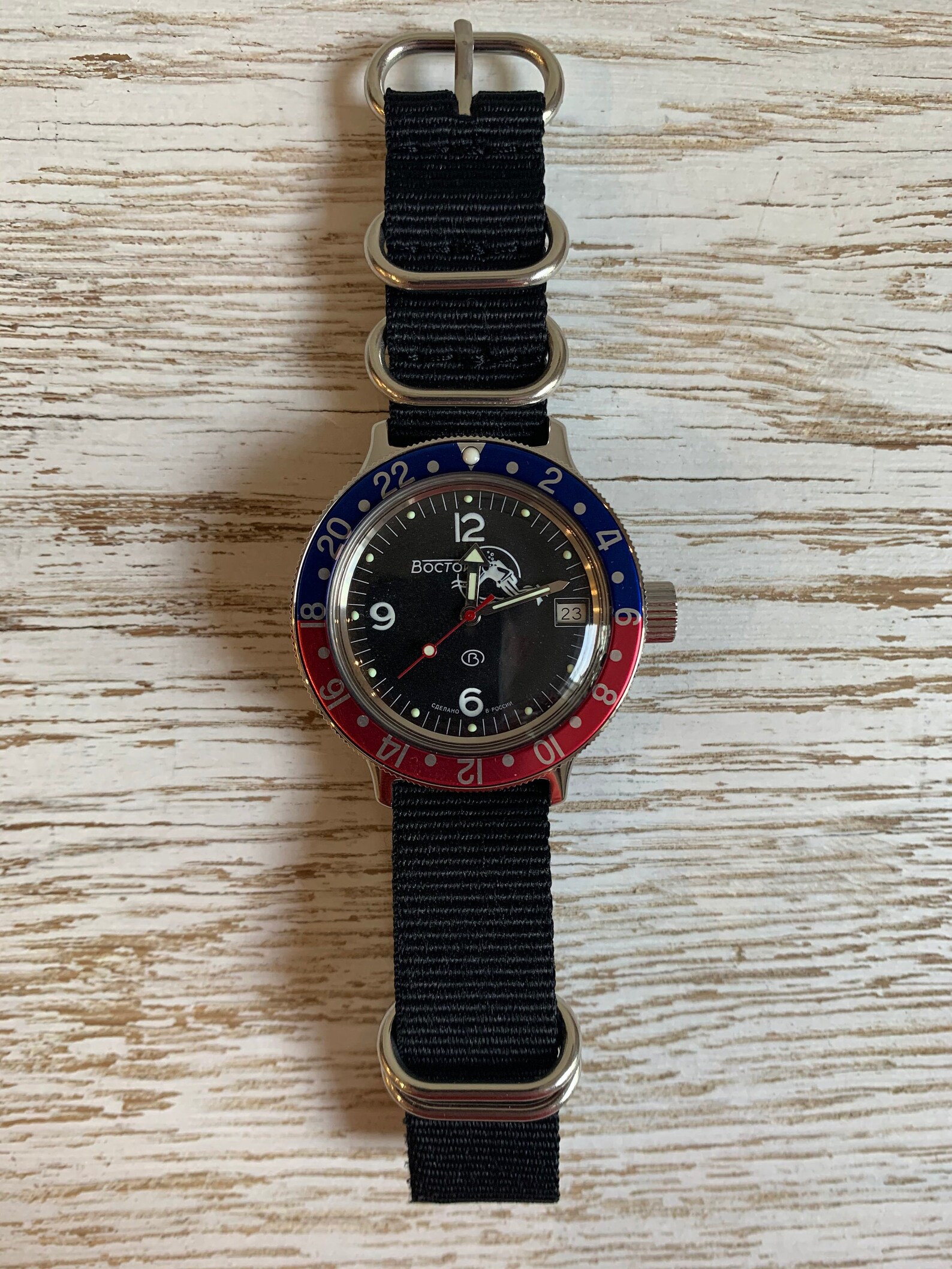 Customized Vostok Amphibian Diver Watch Blue and Red Bezel Etsy