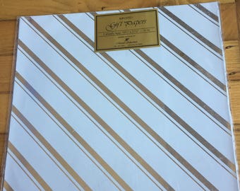 Silver and White Shiny Stripe Vintage Wrapping Paper Marcel Schurman Imported