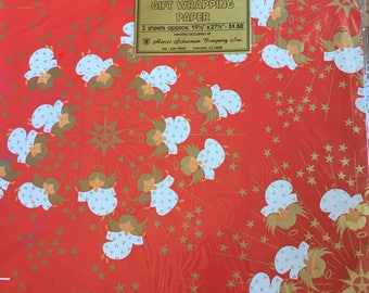 White and Gold Angels on Red Vintage Wrapping Paper Marcel Schurman Imported