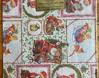 Cute Santa and Children with Animals Vintage Wrapping Paper Imported by Marcel Schurman