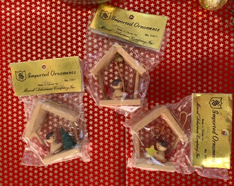 Angel in House - Vintage Wooden Miniature Christmas Ornament (Marcel Schurman)
