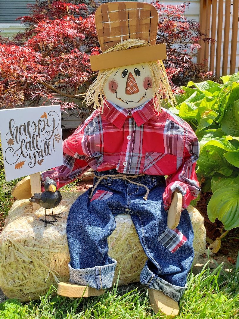 Sitting scarecrow Wooden Scarecrow Porch Sitter Fall image 0