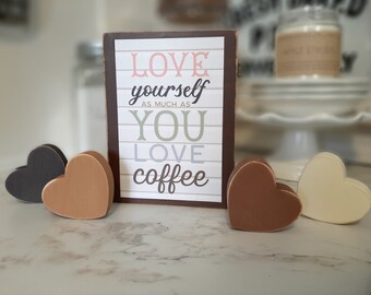 Coffee Bar Decor  Small Coffee Colored Wood Hearts  Coffee Decor Coffee Lover Gift  Tiered Tray Coffee Decor  Distressed Wood Hearts