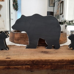 Set of 3 Wood Black Bear and Cubs  Chunky Wood Bears  Bear Mantle Decor  Bear Decor  Nursery Bears  Bear Desk Decor  Bear Gift  Bear Family
