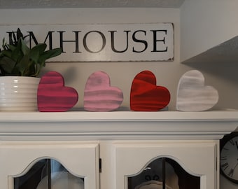 Stained Chunky Wood Hearts  Valentines Decor  Chunky Wood Hearts  Valentines Gift  Heart Desk Decor  Farmhouse Hearts  Cottage Hearts