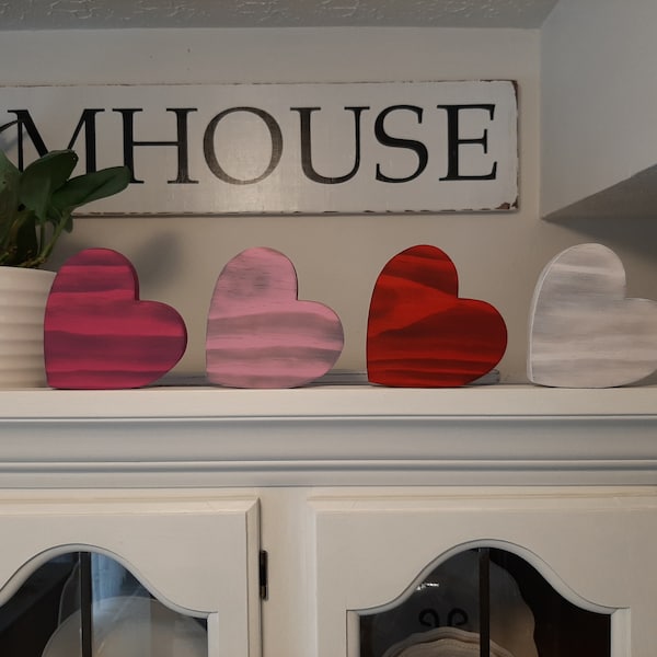 Stained Chunky Wood Hearts  Valentines Decor  Chunky Wood Hearts  Valentines Gift  Heart Desk Decor  Farmhouse Hearts  Cottage Hearts