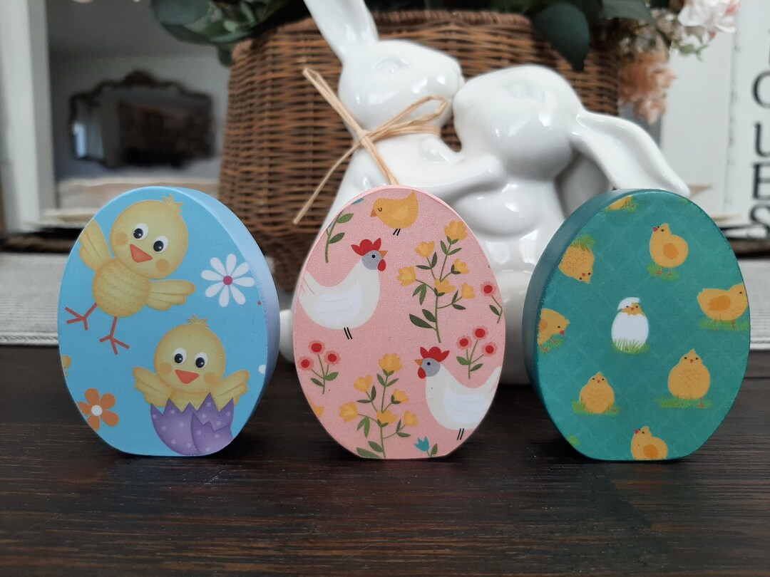 Set of 3 Decoupaged Wood Easter Eggs Chunky Wood Easter Eggs Easter