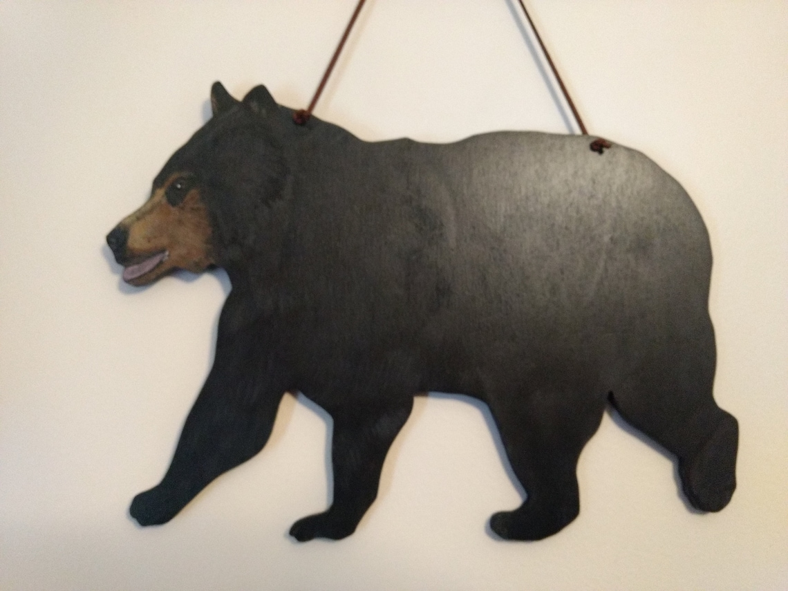 Black Bear Wall Hanging Hand Painted Black Bear Door Hanging Etsy