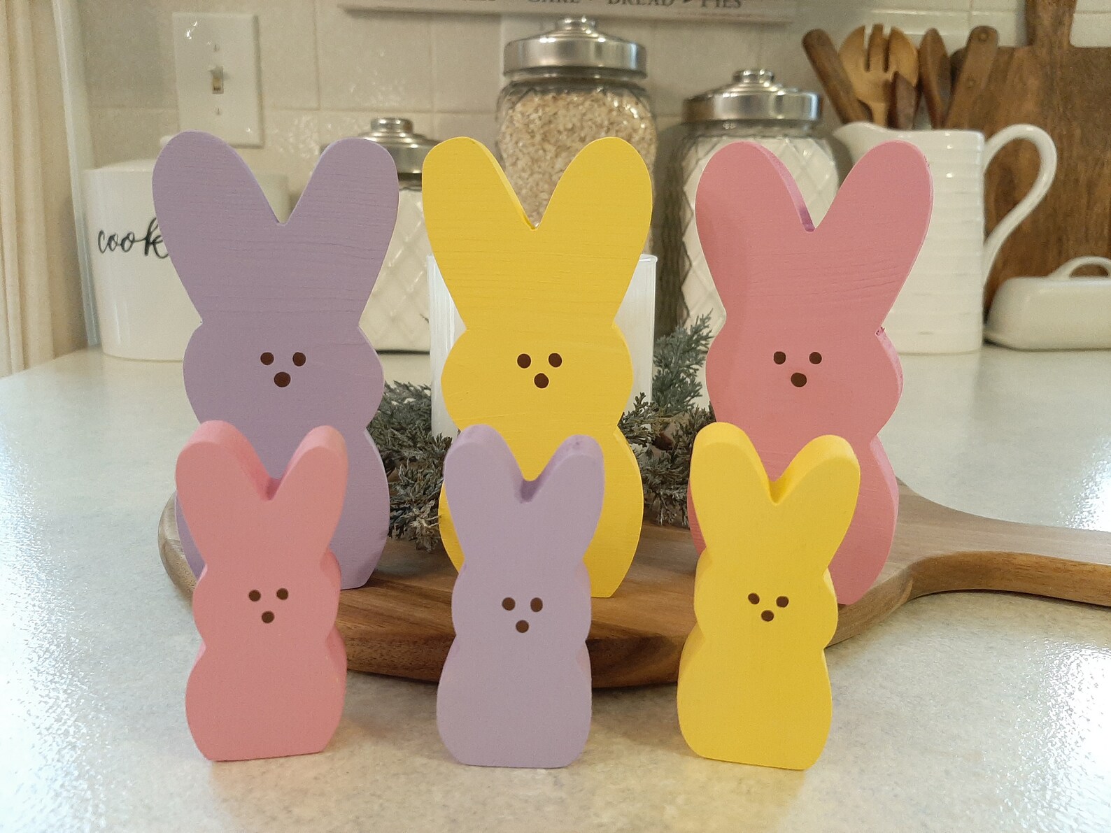 Set of 3 Wood Marshmallow Bunnies Wood Pastel Peeps Bunnies Etsy