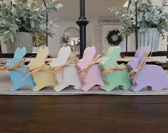 Chunky Wood Pastel Easter Bunnies and Chicks  Easter Decor  Cottage Easter  Wood Easter Decor  Easter Mantel Decor  Farmhouse Easter