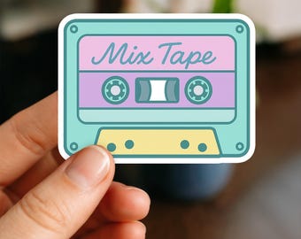 Retro Pastel Mix Tape Sticker – Vintage Cassette Tape Vinyl Decal, 80s 90s Music Lover Sticker for Laptop, Journal, Water Bottle, Skateboard