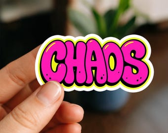 Graffiti Chaos Sticker – Neon Bubble Letters Street Art Vinyl Decal, Bright Urban Tag Sticker for Laptop, Skateboard, Water Bottle