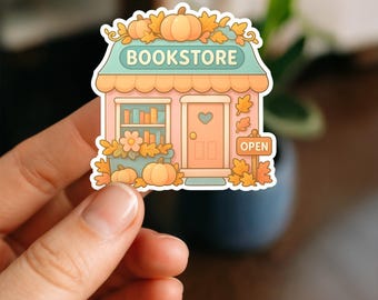 Autumn Bookstore Sticker, Cozy Fall Bookish Kindle Sticker, Cute Book Lover Gift, Aesthetic BookTok Laptop & Water Bottle Decal