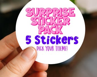 Surprise Sticker Pack – 5 or 10 Mystery Vinyl Stickers (2” & 3”) Bookish, Stoner, Silly, Animals, Nature, Spooky or Food Theme