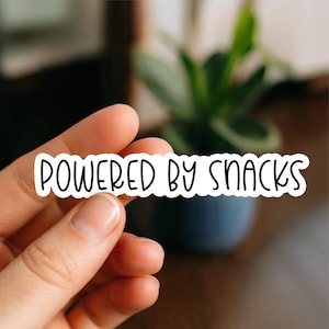 Powered by Snacks Sticker, Glossy, Vinyl Sticker, Funny Stickers, Laptop Stickers, Decals, Friend Gift, Shark Lover, Funny Gift, foodie