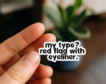 Pegatina de bandera roja con delineador de ojos, pegatinas divertidas, pegatinas para portátil, pegatinas para botellas, pegatinas para Kindle, pegatinas de WLW, pegatinas sáficas, pegatinas del orgullo