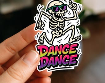 Pegatina impermeable de esqueleto bailando, brillante, divertida, para portátil, para botellas de agua, para Kindle, regalo para amigos, baile.
