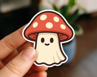 Cute Mushroom Ghost Sticker | Kawaii Spooky Toadstool Vinyl Decal | Halloween Ghost Mushroom Waterproof Sticker | Cottage core