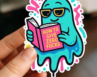 Zero Fucks Book Cute Ghost Waterproof Sticker, Glossy Funny Stickers, Laptop Stickers, Water Bottle Decals, Kindle stickers, friend gift