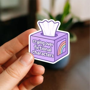 Crying Over Fictional Characters Sticker, Funny Bookish Kindle Sticker, Emotional Book Lover Gift, Aesthetic Reader Laptop Decal