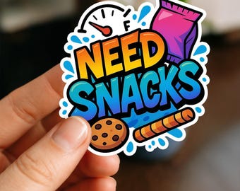 Need Snacks Waterproof Sticker, Glossy, Vinyl Sticker, Funny Stickers, Laptop Stickers, Water Bottle Decals, Cheese lover, kindle sticker