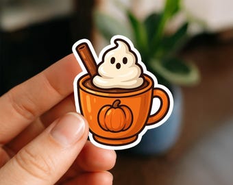 Pumpkin Spice Whipped Cream Ghost Sticker, Cute Fall Halloween Bookish Kindle Sticker, Cozy Autumn Book Lover Gift Decal