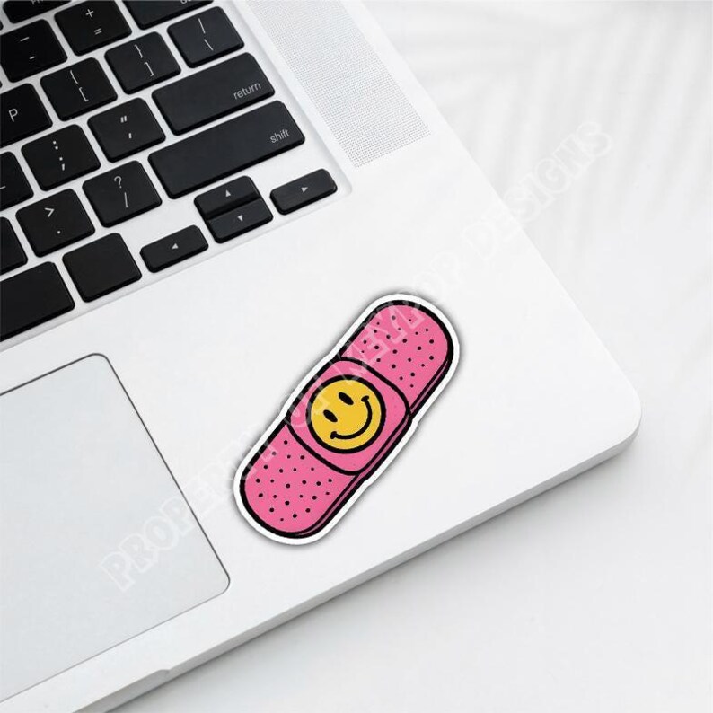 Pink Bandage Sticker Cute Pink Bandage Sticker With Smiley Face – Funny Bandaid Vinyl ...