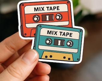 Retro Mix Tape Sticker – Vintage Cassette Tape Vinyl Decal, 80s 90s Music Lover Sticker for Laptop, Journal, Water Bottle, Skateboard