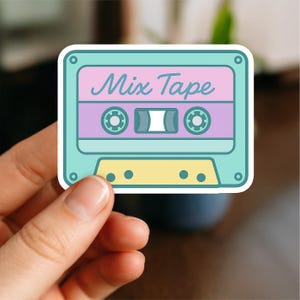 Retro Pastel Mix Tape Sticker – Vintage Cassette Tape Vinyl Decal, 80s 90s Music Lover Sticker for Laptop, Journal, Water Bottle, Skateboard