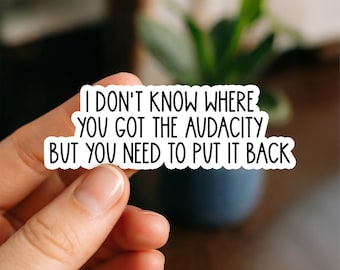 I Don't Know Where You Got the Audacity Sticker, Funny Sarcastic Sarcasm Quote Waterproof Die-Cut Stickers for Laptop, Water bottle stickers