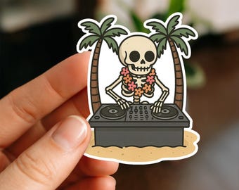 Skeleton DJ Waterproof Sticker, Glossy, Funny Stickers, Laptop Stickers, Water Bottle Decals, Kindle stickers, spooky sticker, horror