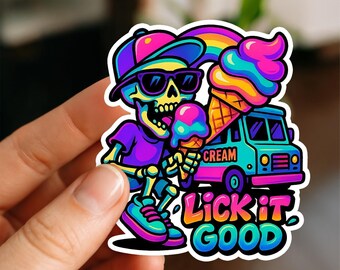 Pegatina impermeable de esqueleto de helado, brillante, divertida, para portátil, botella de agua, Kindle, regalo para amigos.