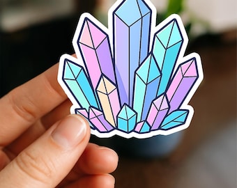Crystal Cluster Sticker – Pastel Healing Crystal Vinyl Decal, Spiritual Witchy Gemstone Sticker for Laptop, Water Bottle, Journal