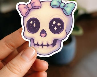 Kawaii Skull Sticker | Cute Pastel Gothic Decal | Creepy Cute Halloween Vinyl Sticker for Water Bottles, Laptops & Journals