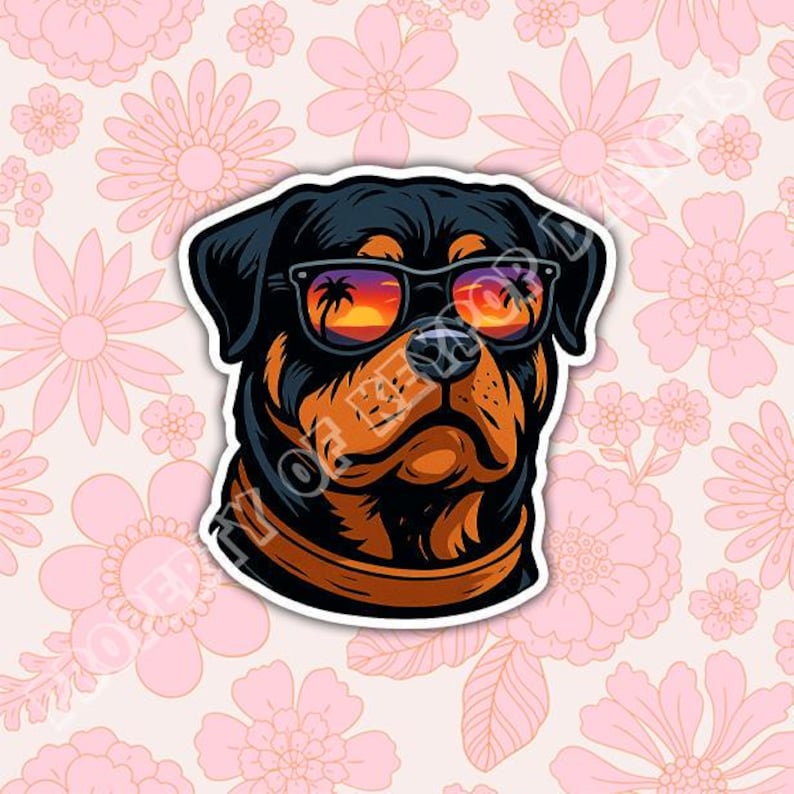 Cool Rottweiler Sticker – Cartoon Rottweiler With Sunglasses – Funny ...
