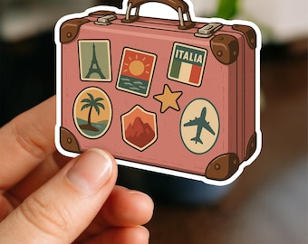 Luggage With Travel Stickers, Wanderlust Suitcase Sticker, Travel Lover Vinyl Decal, Aesthetic Waterproof Laptop Tumbler Sticker