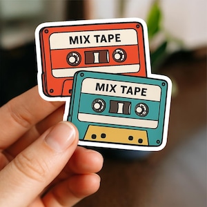 Retro Mix Tape Sticker – Vintage Cassette Tape Vinyl Decal, 80s 90s Music Lover Sticker for Laptop, Journal, Water Bottle, Skateboard