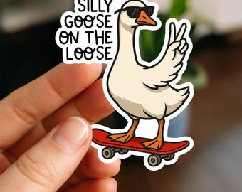 Silly Goose On The Loose Sticker, Funny Animal Sticker, Cute Goose Vinyl Decal, Waterproof Laptop Or Tumbler Sticker