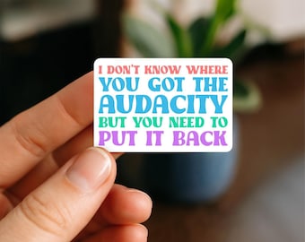 I Don't Know Where You Got the Audacity Sticker, Funny Sarcastic Sarcasm Quote Waterproof Die-Cut Stickers for Laptop, Water bottle sticker