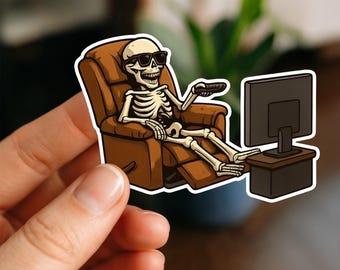 Pegatina impermeable de esqueleto perezoso para TV, brillante, divertida, para portátil, botella de agua, Kindle, regalo para amigos.
