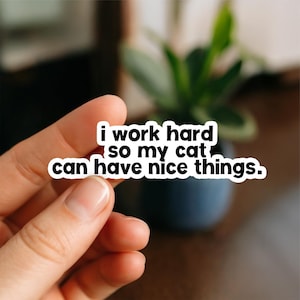 I Work Hard so my cat can have nice things Waterproof Sticker, Vinyl Sticker, Funny Stickers, Laptop Stickers, Water Bottle, Kindle stickers