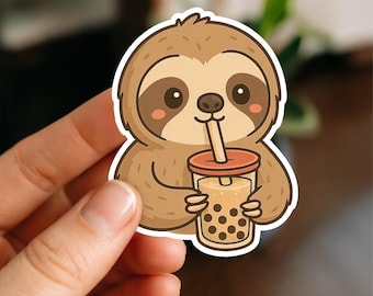 Sloth Drinking Boba Waterproof Sticker, Vinyl Sticker, Funny Stickers, Laptop Stickers, sloth stickers, Kindle stickers, boba lover