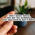 I Don't Know Where You Got the Audacity Sticker, Funny Sarcastic Sarcasm Quote Waterproof Die-Cut Stickers for Laptop, Water bottle sticker product logo