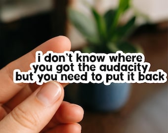 I Don't Know Where You Got the Audacity Sticker, Funny Sarcastic Sarcasm Quote Waterproof Die-Cut Stickers for Laptop, Water bottle sticker
